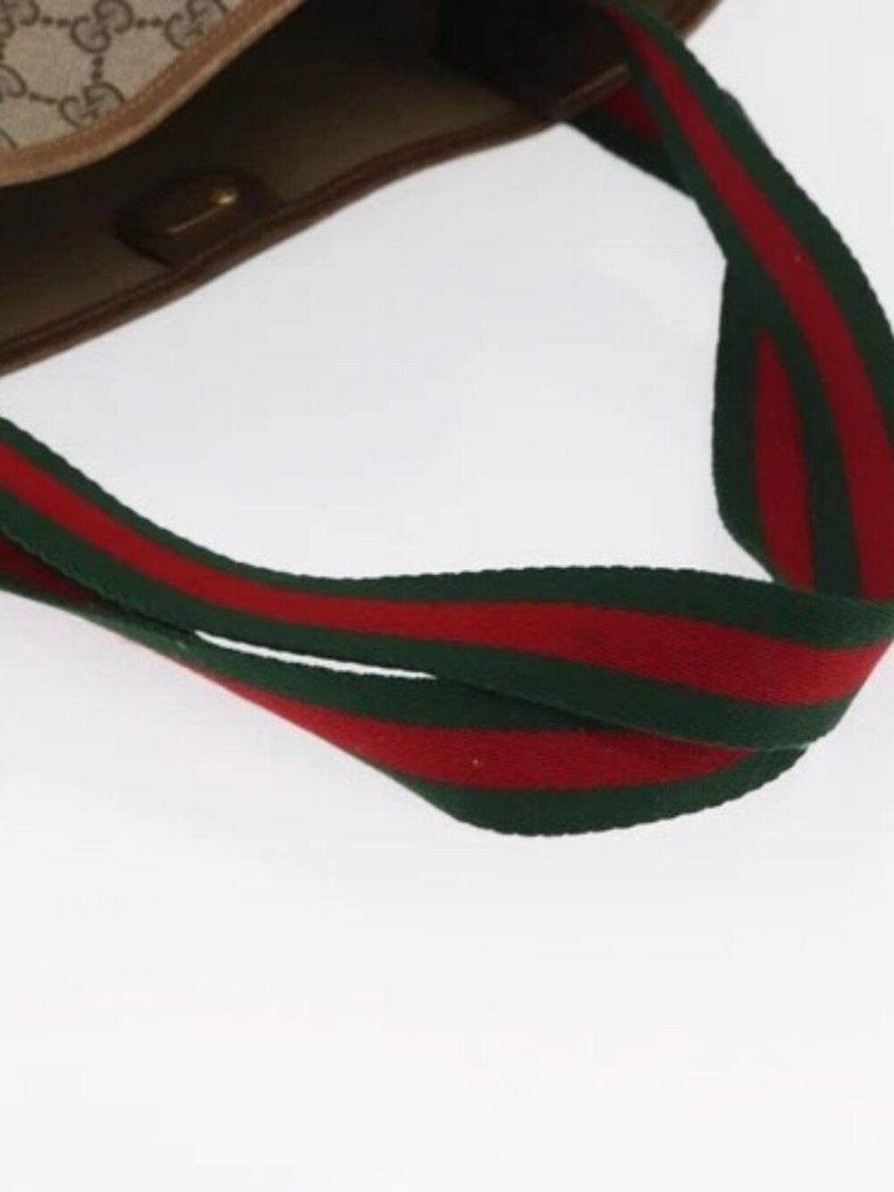 GUCCI GG Supreme Web Sherry Line Bag PVC Beige Gold Red 002 904 0222 Auth 166624 - Picture 7 of 15
